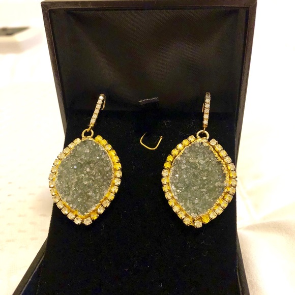 Jewelry - Gold plated blue druzy and rhinestone earrings